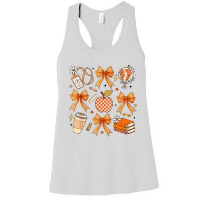 Coquette Teacher Game Day Fall Autumn Book Coffee Women's Racerback Tank