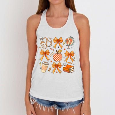 Coquette Teacher Game Day Fall Autumn Book Coffee Women's Knotted Racerback Tank