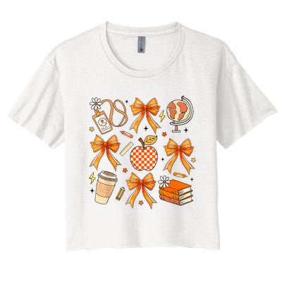 Coquette Teacher Game Day Fall Autumn Book Coffee Women's Crop Top Tee