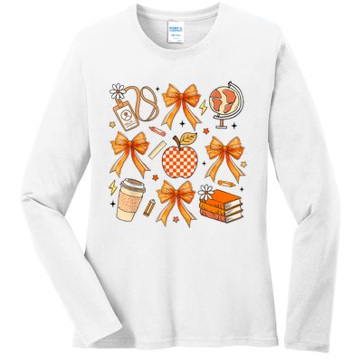 Coquette Teacher Game Day Fall Autumn Book Coffee Ladies Long Sleeve Shirt