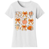 Coquette Teacher Game Day Fall Autumn Book Coffee Women's T-Shirt