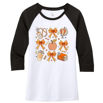 Coquette Teacher Game Day Fall Autumn Book Coffee Women's Tri-Blend 3/4-Sleeve Raglan Shirt