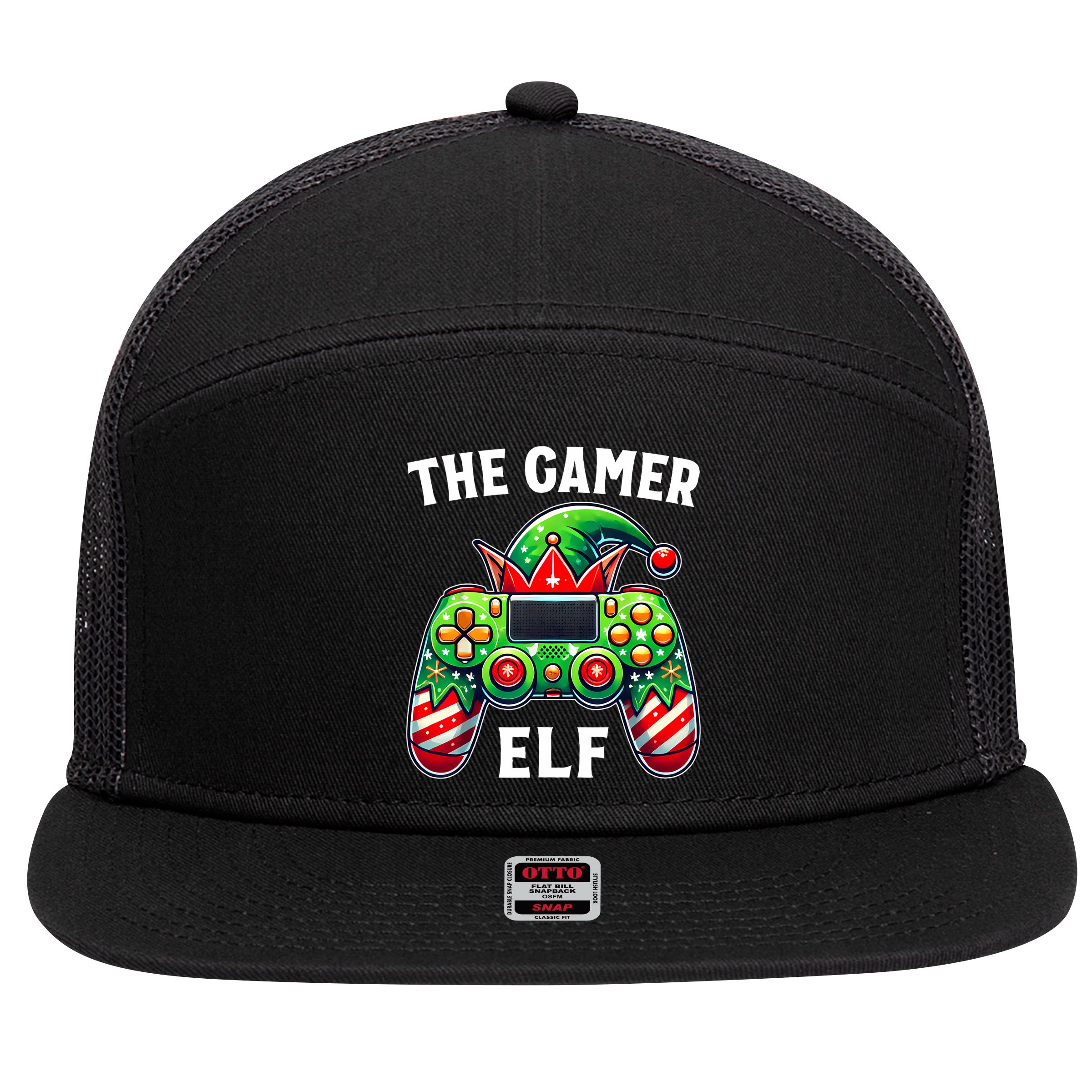 Christmas The Gamer Elf Video Gaming 7 Panel Mesh Trucker Snapback Hat