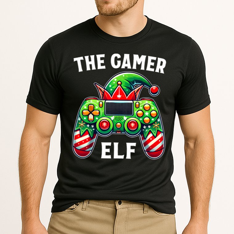 Christmas The Gamer Elf Video Gaming Cooling Performance Crew T-Shirt