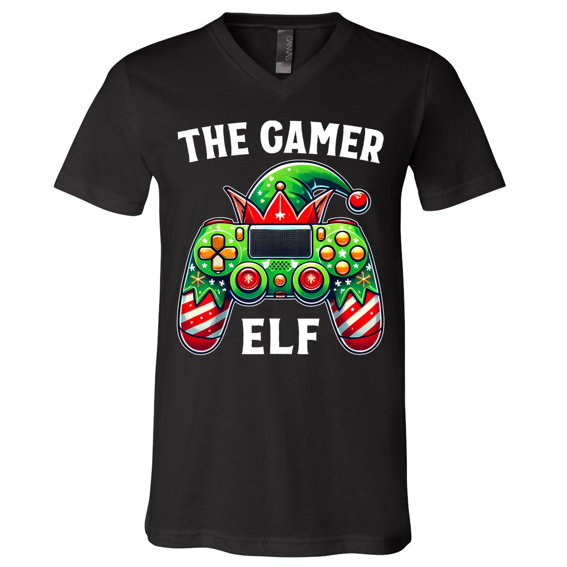 Christmas The Gamer Elf Video Gaming V-Neck T-Shirt