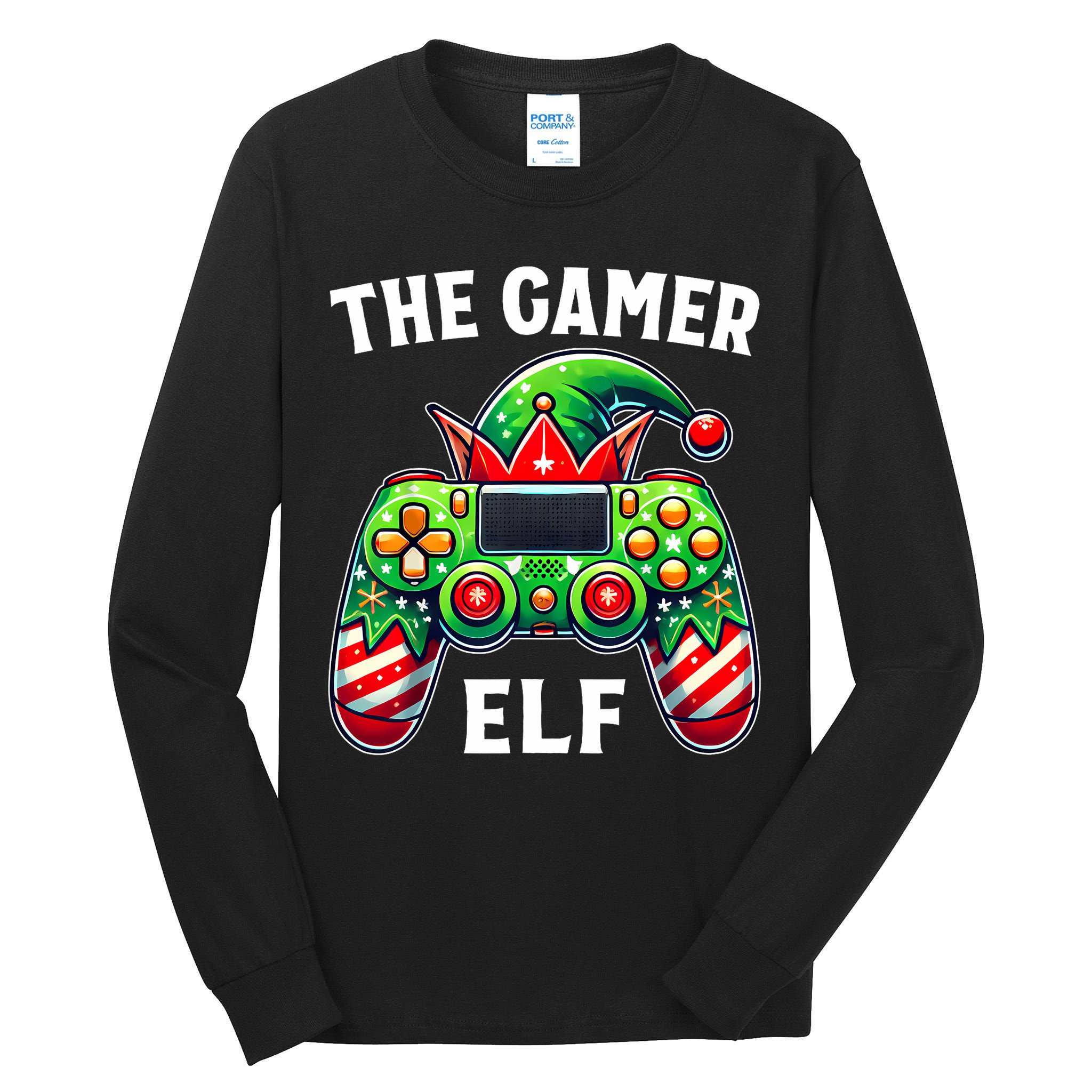 Christmas The Gamer Elf Video Gaming Tall Long Sleeve T-Shirt