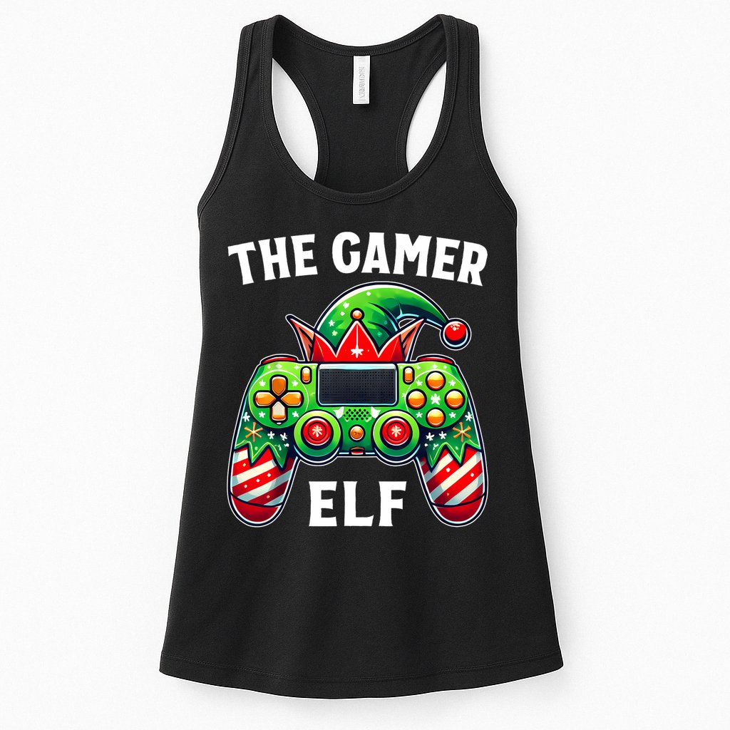 Christmas The Gamer Elf Video Gaming Womens Tank Top