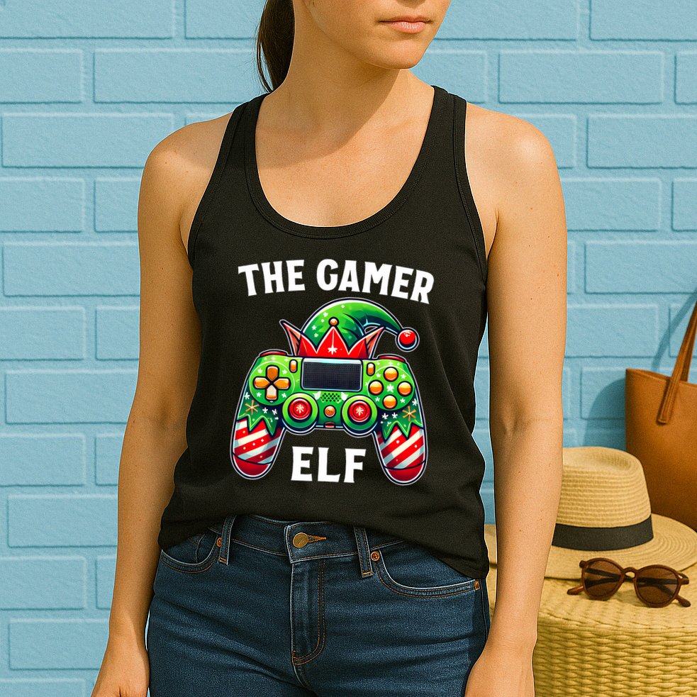 Christmas The Gamer Elf Video Gaming Womens Tank Top
