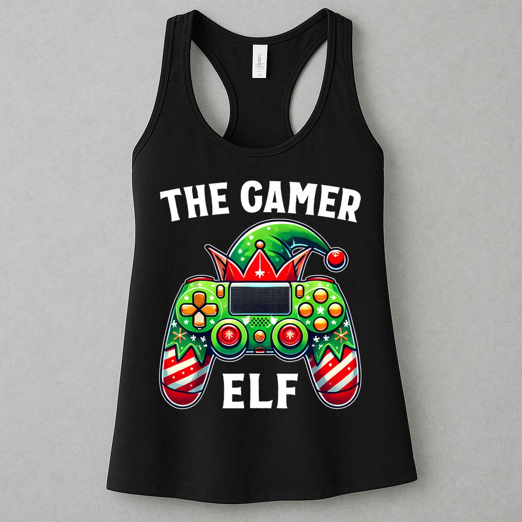 Christmas The Gamer Elf Video Gaming Womens Tank Top