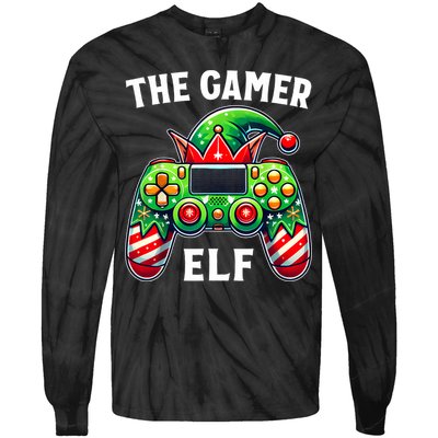 Christmas The Gamer Elf Video Gaming Tie-Dye Long Sleeve Shirt
