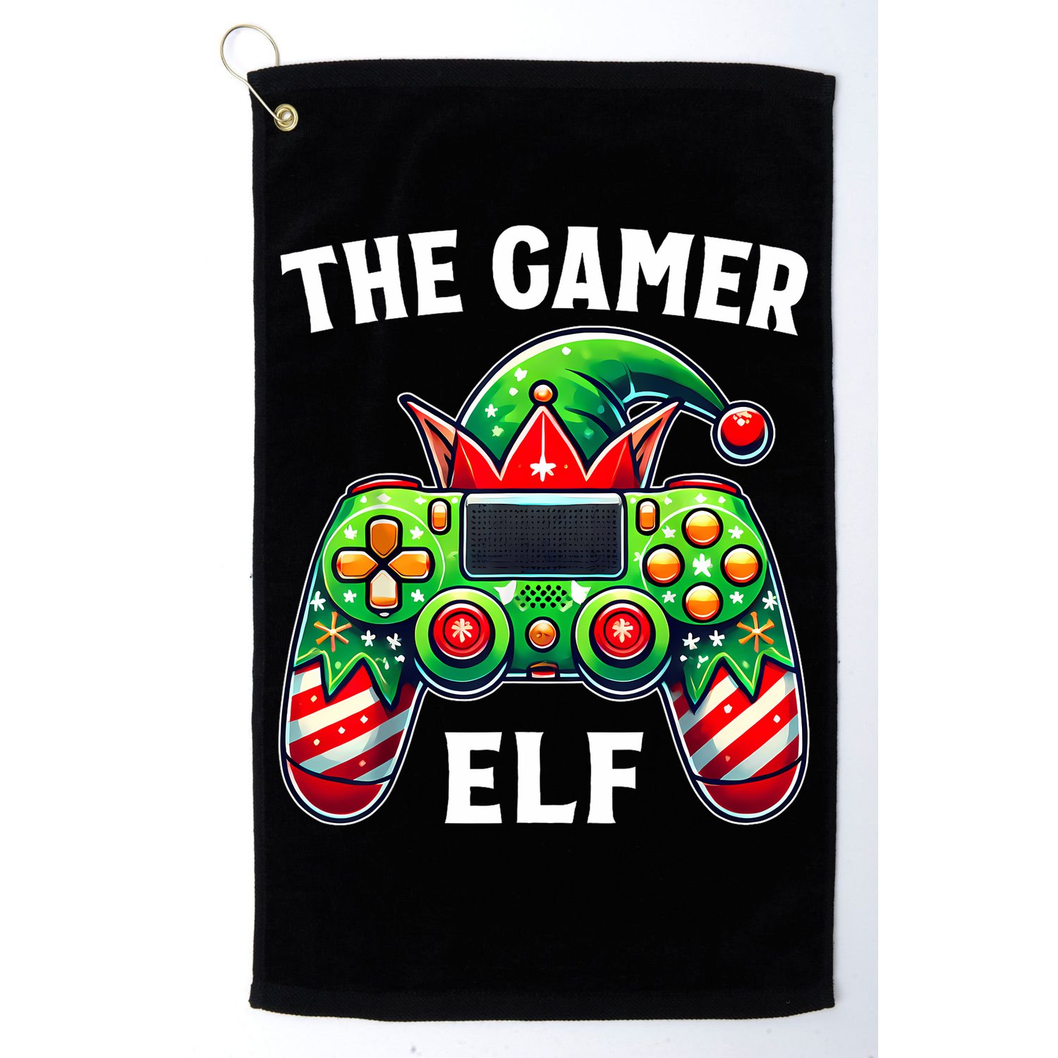 Christmas The Gamer Elf Video Gaming Golf Towel