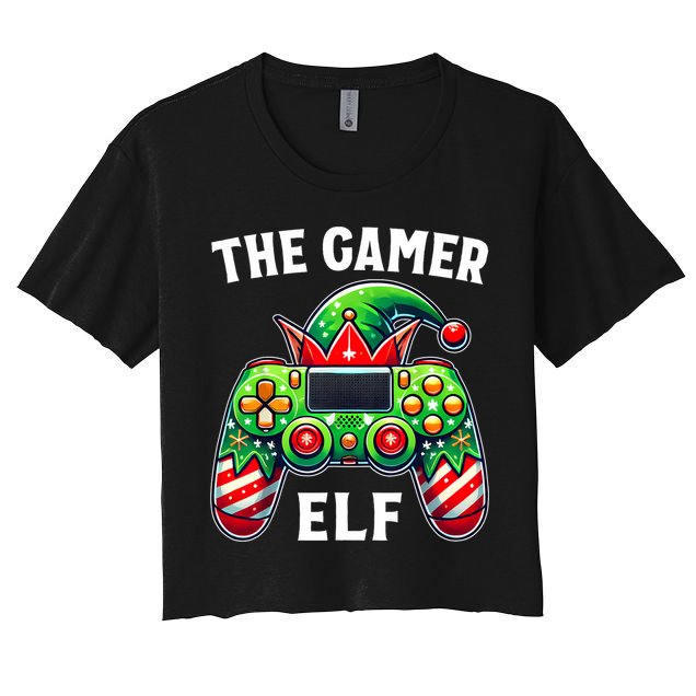 Christmas The Gamer Elf Video Gaming Women's Crop Top Tee