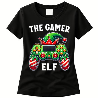 Christmas The Gamer Elf Video Gaming Womens T-Shirt