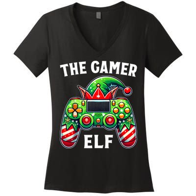 Christmas The Gamer Elf Video Gaming Women's V-Neck T-Shirt