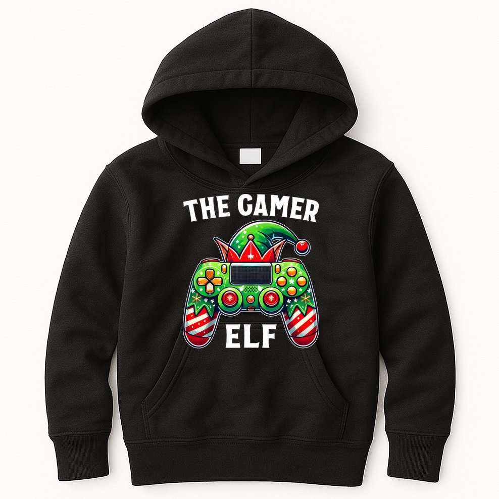 Christmas The Gamer Elf Video Gaming Kids Hoodie