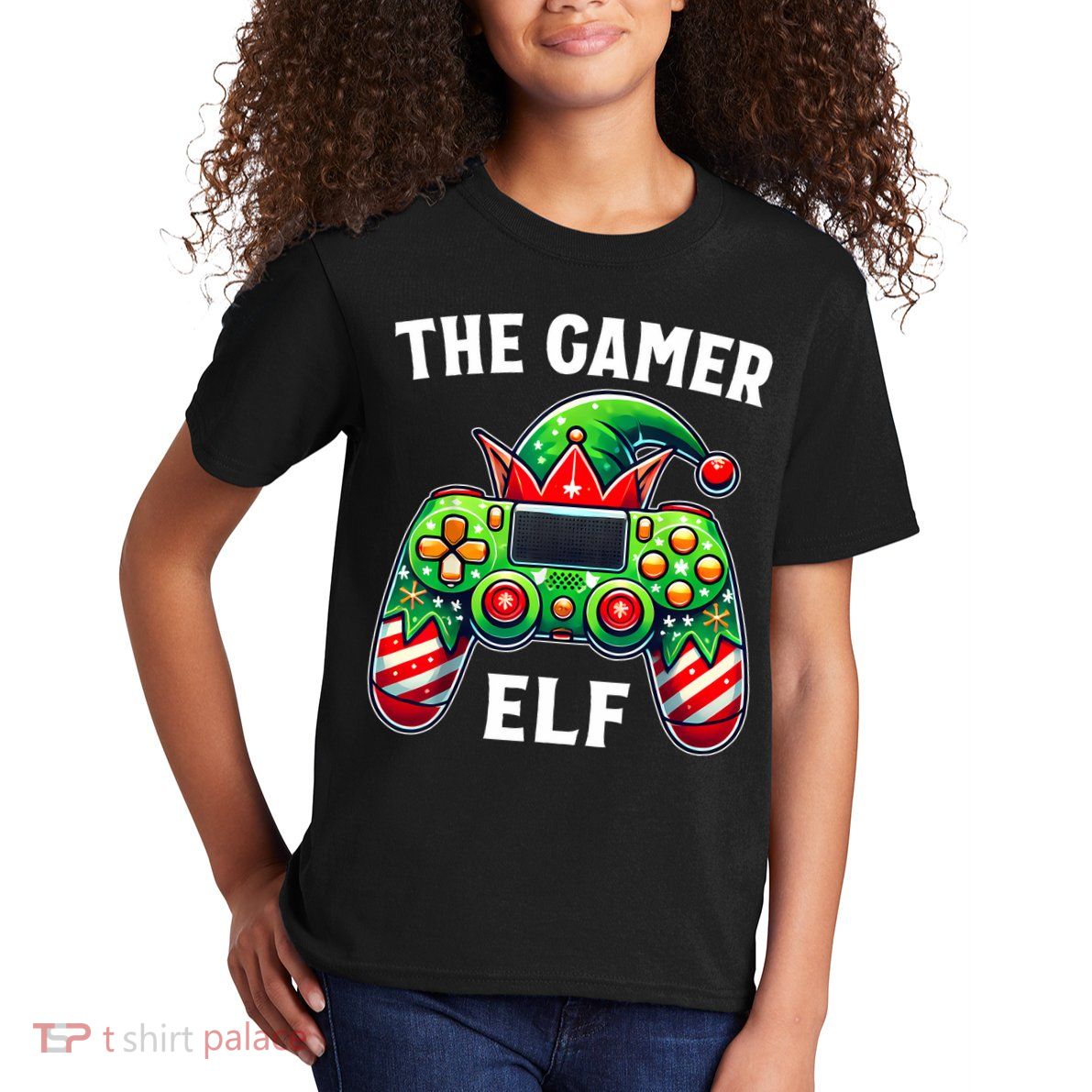 Christmas The Gamer Elf Video Gaming Kids T-Shirt