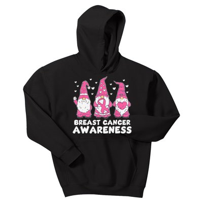 Cute Three Gnomes Pink Ribbon Breast Cancer Awareness Kids Hoodie