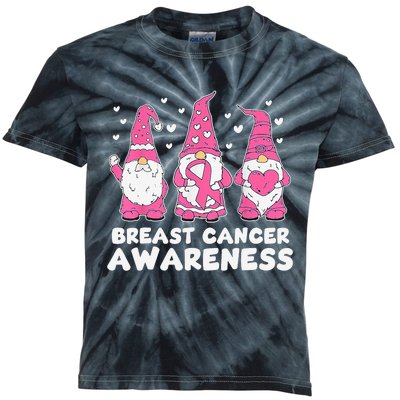 Cute Three Gnomes Pink Ribbon Breast Cancer Awareness Kids Tie-Dye T-Shirt