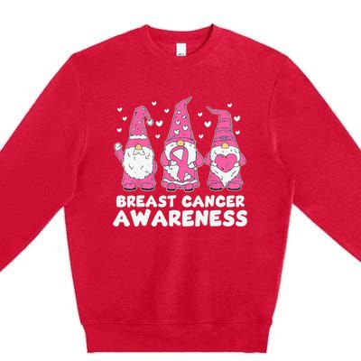 Cute Three Gnomes Pink Ribbon Breast Cancer Awareness Premium Crewneck Sweatshirt