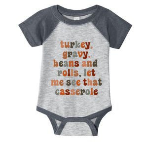 Cute Turkey Gravy Beans And Rolls Let Me See That Casserole Infant Baby Jersey Bodysuit