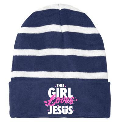 Cute This Girl Loves Jesus Striped Beanie with Solid Band