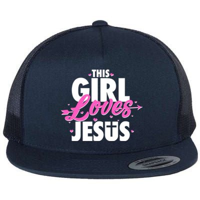 Cute This Girl Loves Jesus Flat Bill Trucker Hat