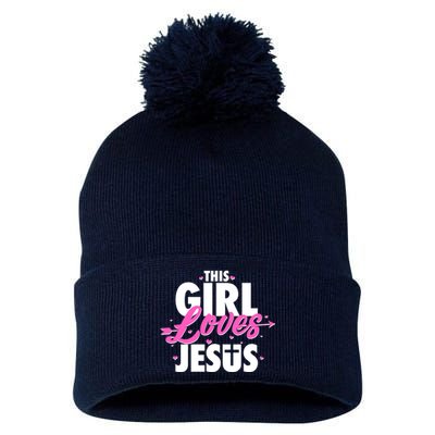 Cute This Girl Loves Jesus Pom Pom 12in Knit Beanie