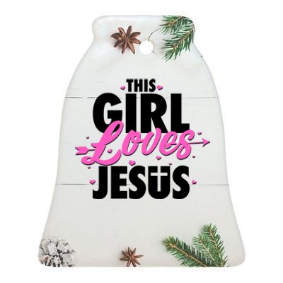 Cute This Girl Loves Jesus Ceramic Bell Ornament