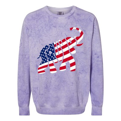 Cute Trump Gift Proud American Flag Elephant Colorblast Crewneck Sweatshirt