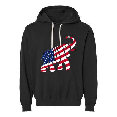 Cute Trump Gift Proud American Flag Elephant Garment-Dyed Fleece Hoodie