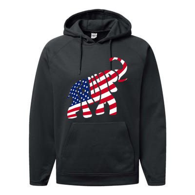 Cute Trump Gift Proud American Flag Elephant Performance Fleece Hoodie