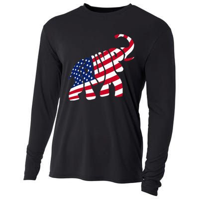 Cute Trump Gift Proud American Flag Elephant Cooling Performance Long Sleeve Crew