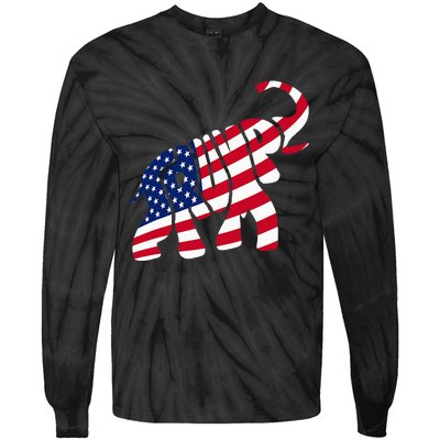 Cute Trump Gift Proud American Flag Elephant Tie-Dye Long Sleeve Shirt