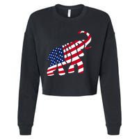 Cute Trump Gift Proud American Flag Elephant Cropped Pullover Crew