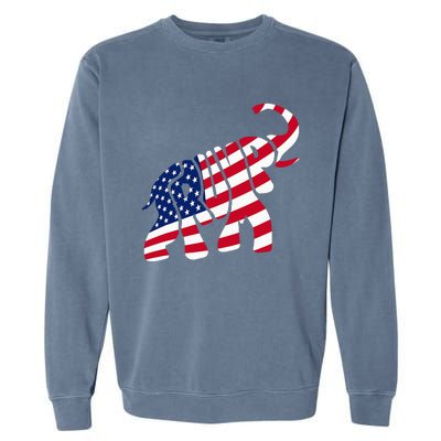 Cute Trump Gift Proud American Flag Elephant Garment-Dyed Sweatshirt