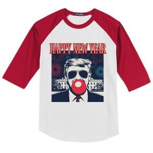 Cute Trump Happy New Year 2025 DaddyS Home Inauguration Kids Colorblock Raglan Jersey