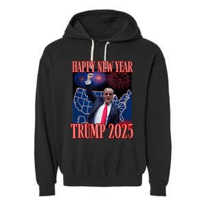 Cute Trump Happy New Year 2025 45 47 Outlaw Won Sarcasm Garment-Dyed Fleece Hoodie