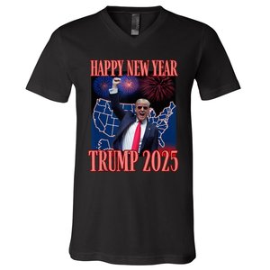 Cute Trump Happy New Year 2025 45 47 Outlaw Won Sarcasm V-Neck T-Shirt