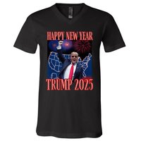 Cute Trump Happy New Year 2025 45 47 Outlaw Won Sarcasm V-Neck T-Shirt