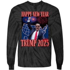 Cute Trump Happy New Year 2025 45 47 Outlaw Won Sarcasm Tie-Dye Long Sleeve Shirt