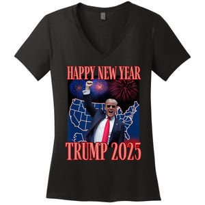 Cute Trump Happy New Year 2025 45 47 Outlaw Won Sarcasm Women's V-Neck T-Shirt