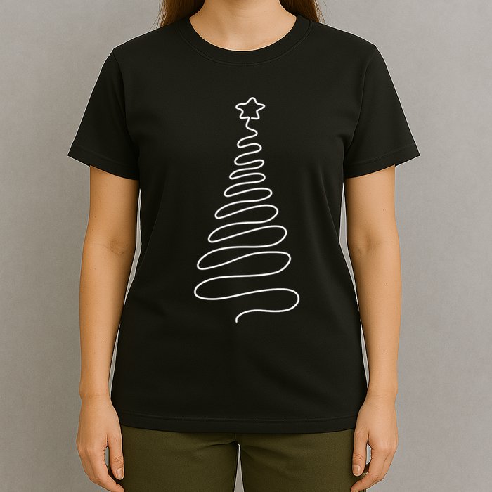 Christmas Tree Handmade Winter Line Art Family Holiday T-Shirt