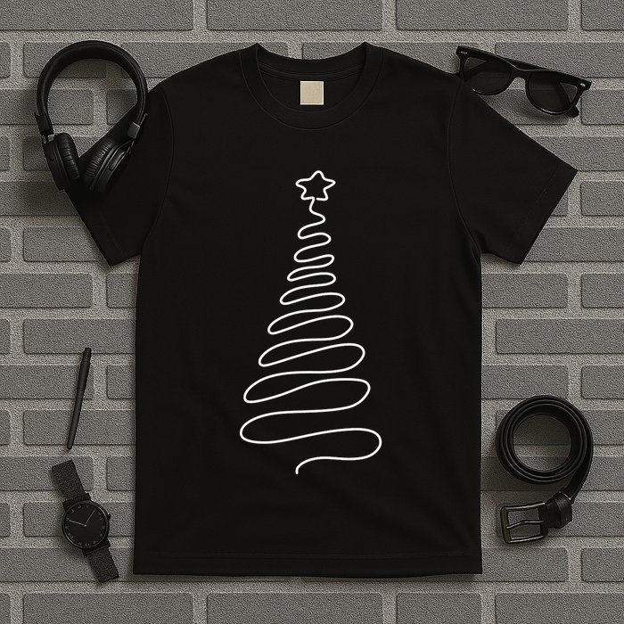 Christmas Tree Handmade Winter Line Art Family Holiday T-Shirt