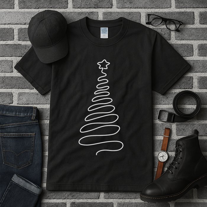 Christmas Tree Handmade Winter Line Art Family Holiday Tall T-Shirt