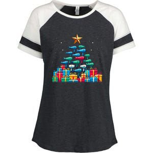 Christmas Tree Hairdryer Hairdressing Hairstylist Enza Ladies Jersey Colorblock Tee