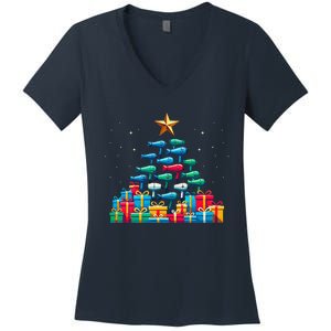 Christmas Tree Hairdryer Hairdressing Hairstylist Women's V-Neck T-Shirt