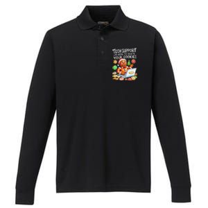 Christmas Techsupport Here To Delete Cookies Xmas Performance Long Sleeve Polo