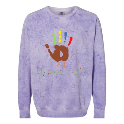 Cutest Turkey Handprint Thanksgiving Colorblast Crewneck Sweatshirt