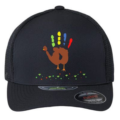 Cutest Turkey Handprint Thanksgiving Flexfit Unipanel Trucker Cap