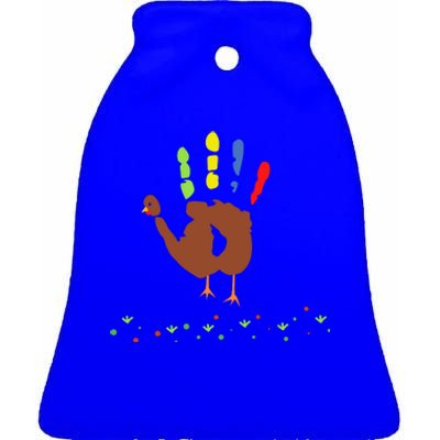 Cutest Turkey Handprint Thanksgiving Ceramic Bell Ornament